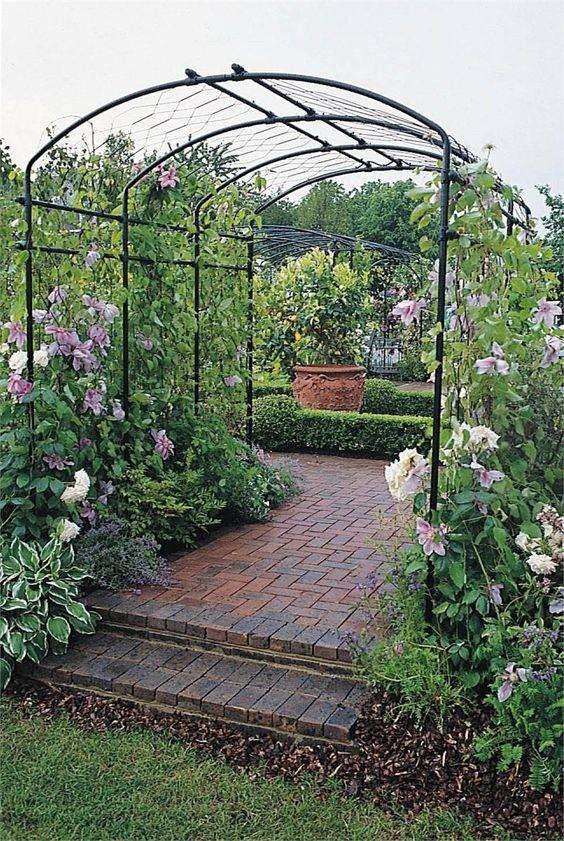 Wrought Iron Skyview Arbor Trellis Flower Arch