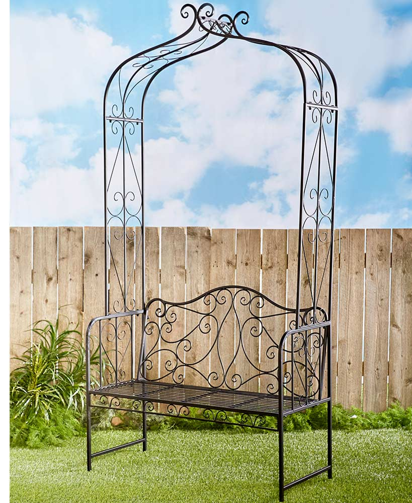 Wrought Iron Arbor Bench Trellis Garden Patio Outdoor Lawn Backyard