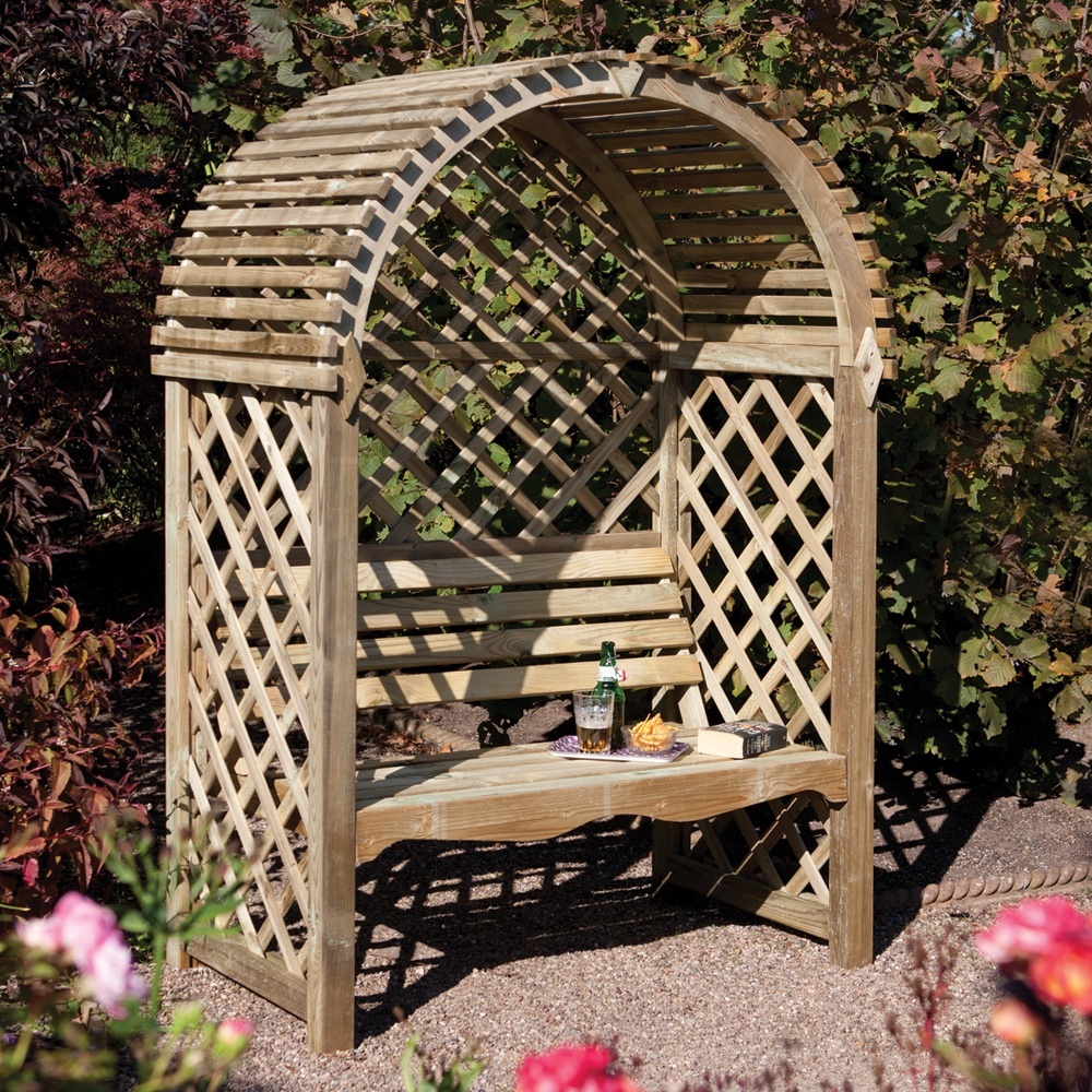 Arch Wooden Bench Trellis
