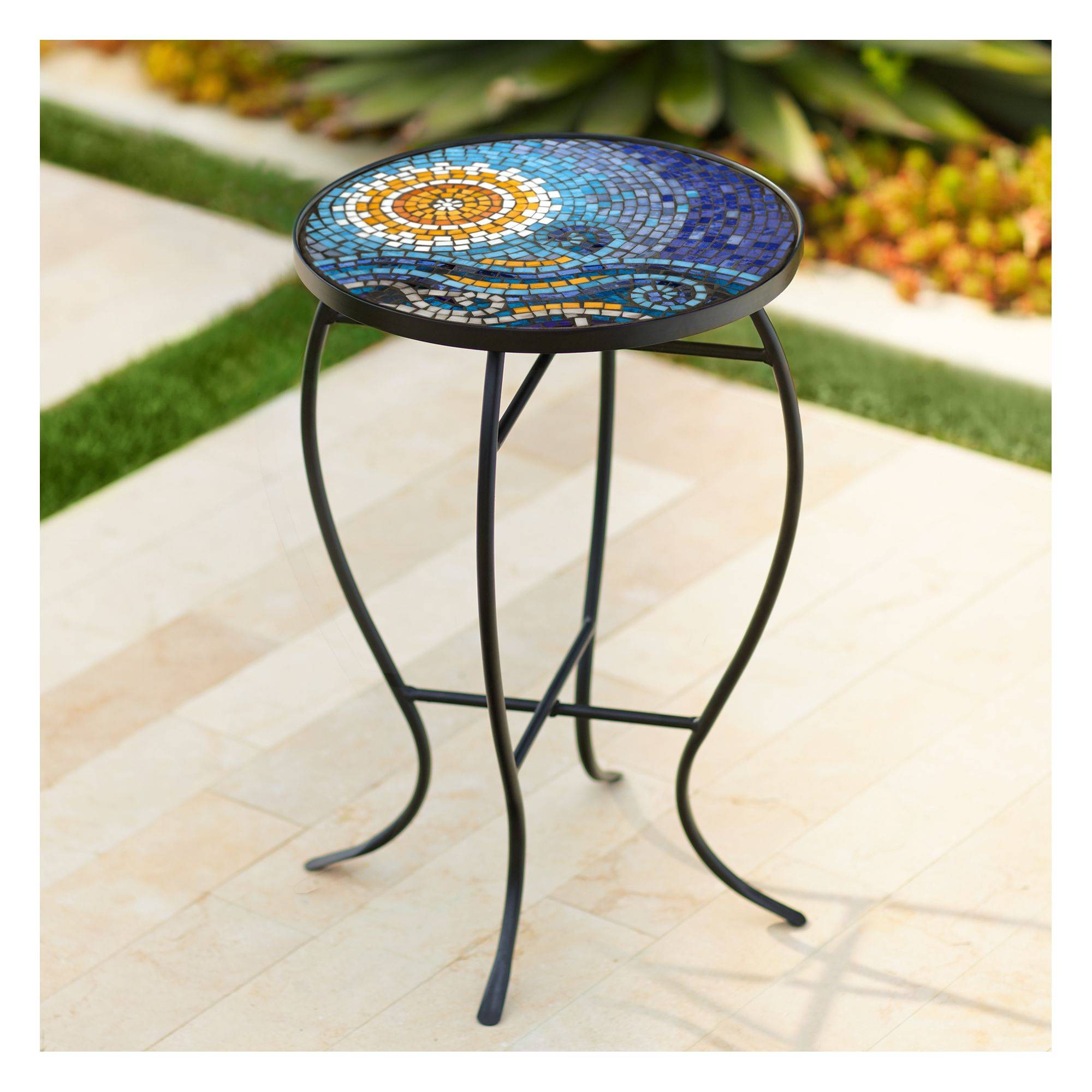 Mosaic Coffee Table Small Patio Table Natural Stone Garden