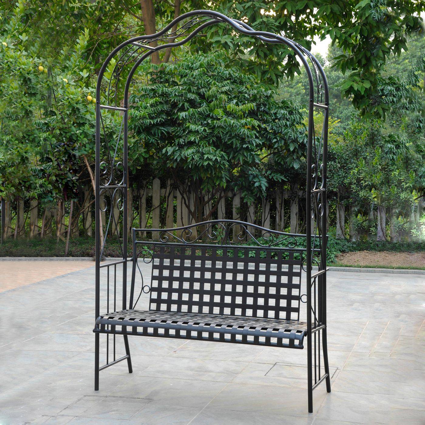 International Caravan Mandalay Wrought Iron Outdoor Arbor Bench