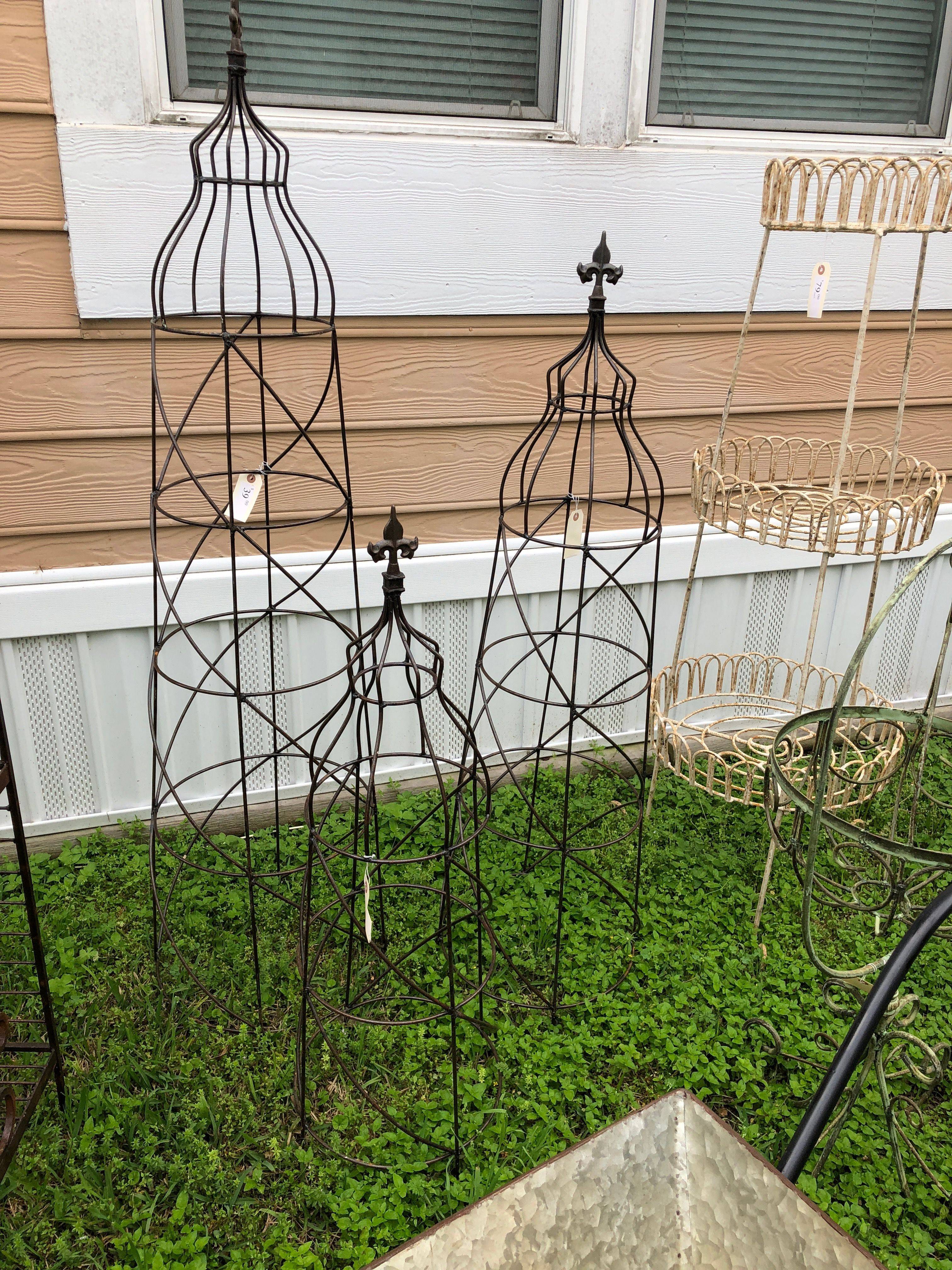 Round Obelisk Garden Trellis Wrought Iron Black Metal