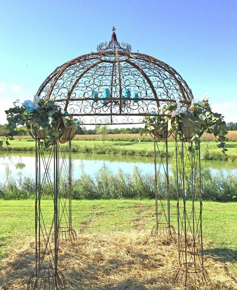 Wrought Iron Round Top Garden Trellis Double Arches