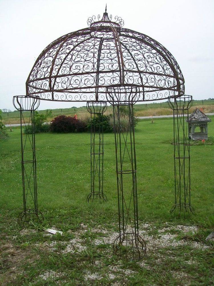 Wrought Iron Round Top Garden Trellis Double Arches