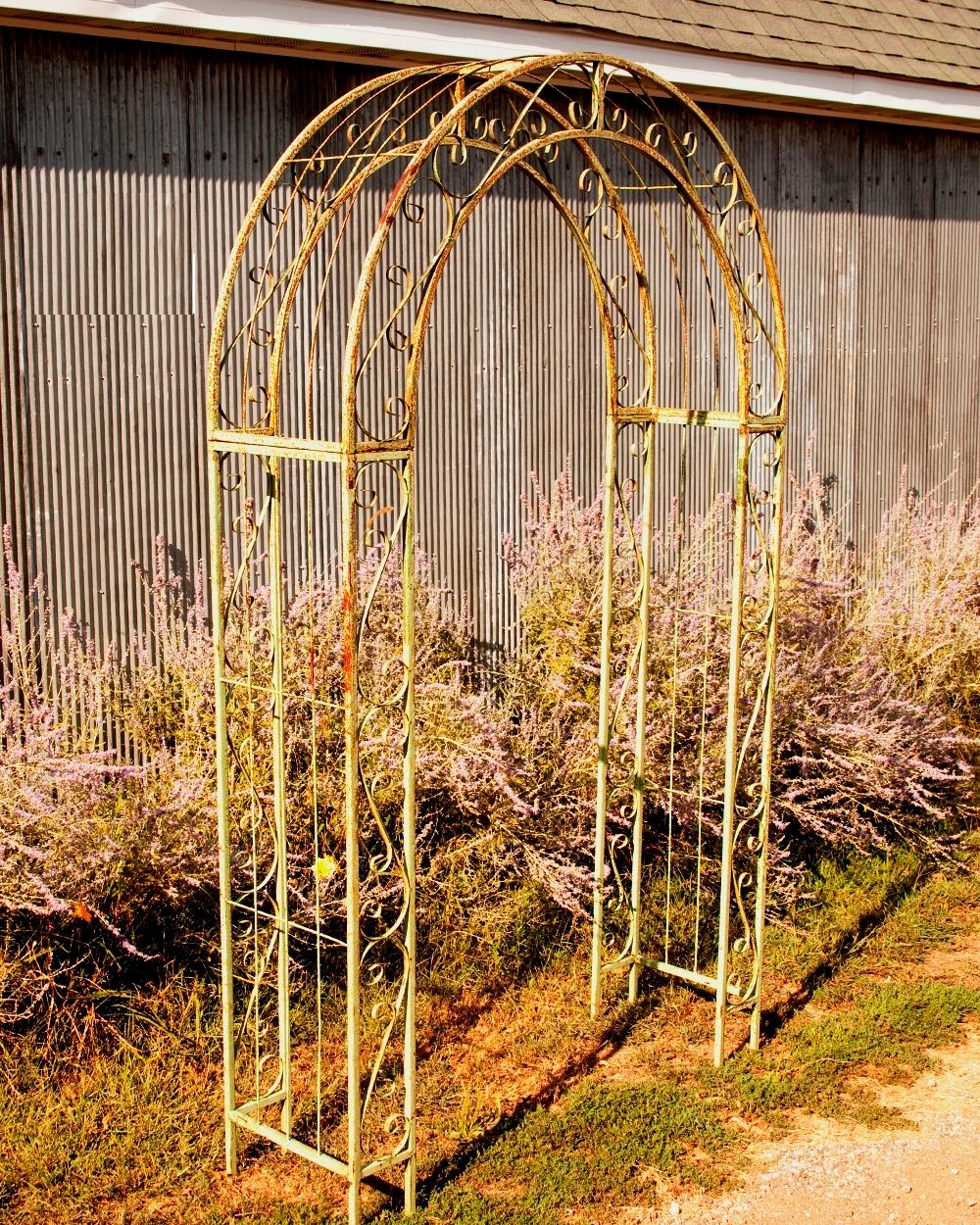 Wrought Iron Round Top Garden Trellis Double Arches