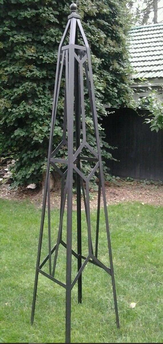 Pair Vintage Plant Pot Garden Trellis Metal Frame Pyramid