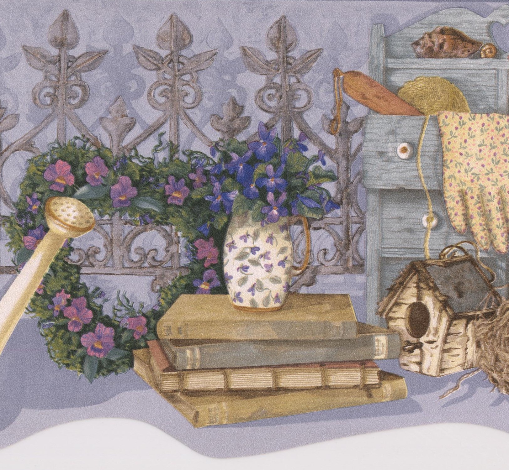 Prepasted Wallpaper Border Blue White Flowers