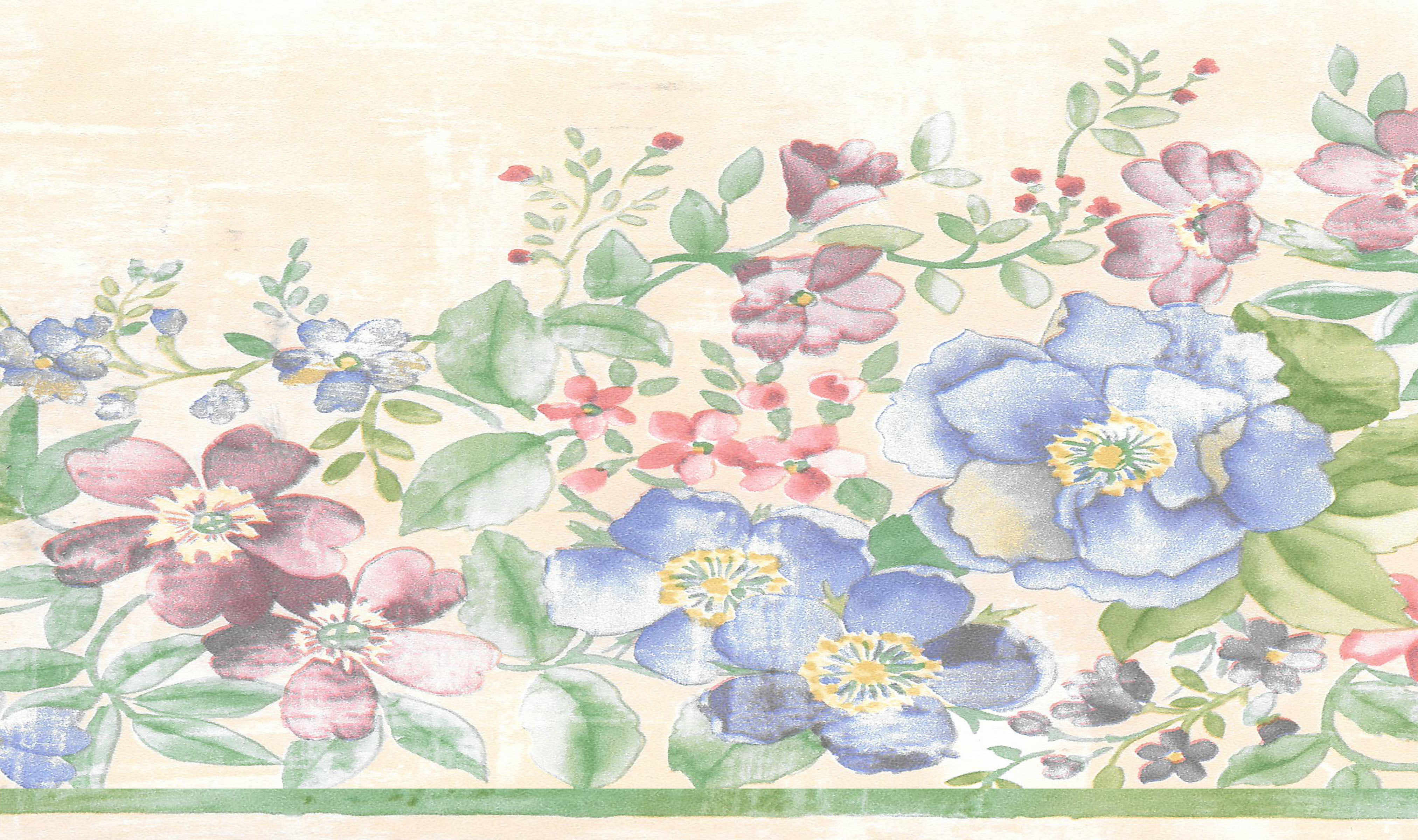 Wallpaper Border Blue Purple Flowers Garden Fence Shed Tools