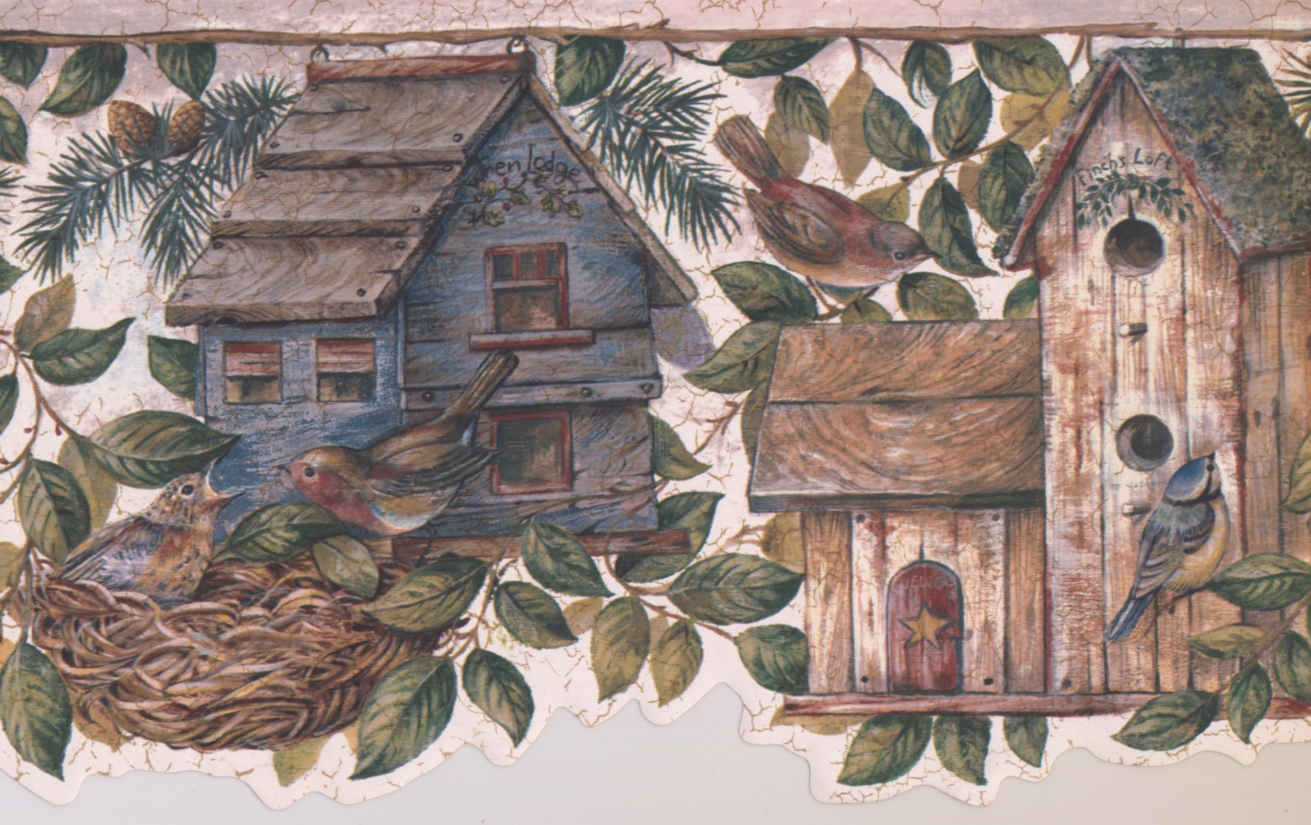 Wallpaper Border Brown Beige Teal Leaves