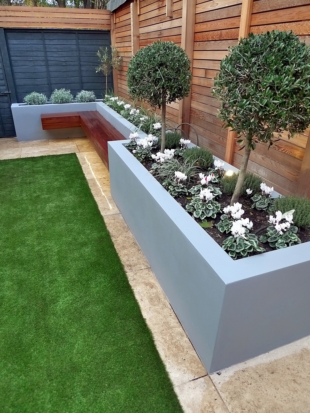 Modern Small Low Maintenance Garden Fake Grass Grey