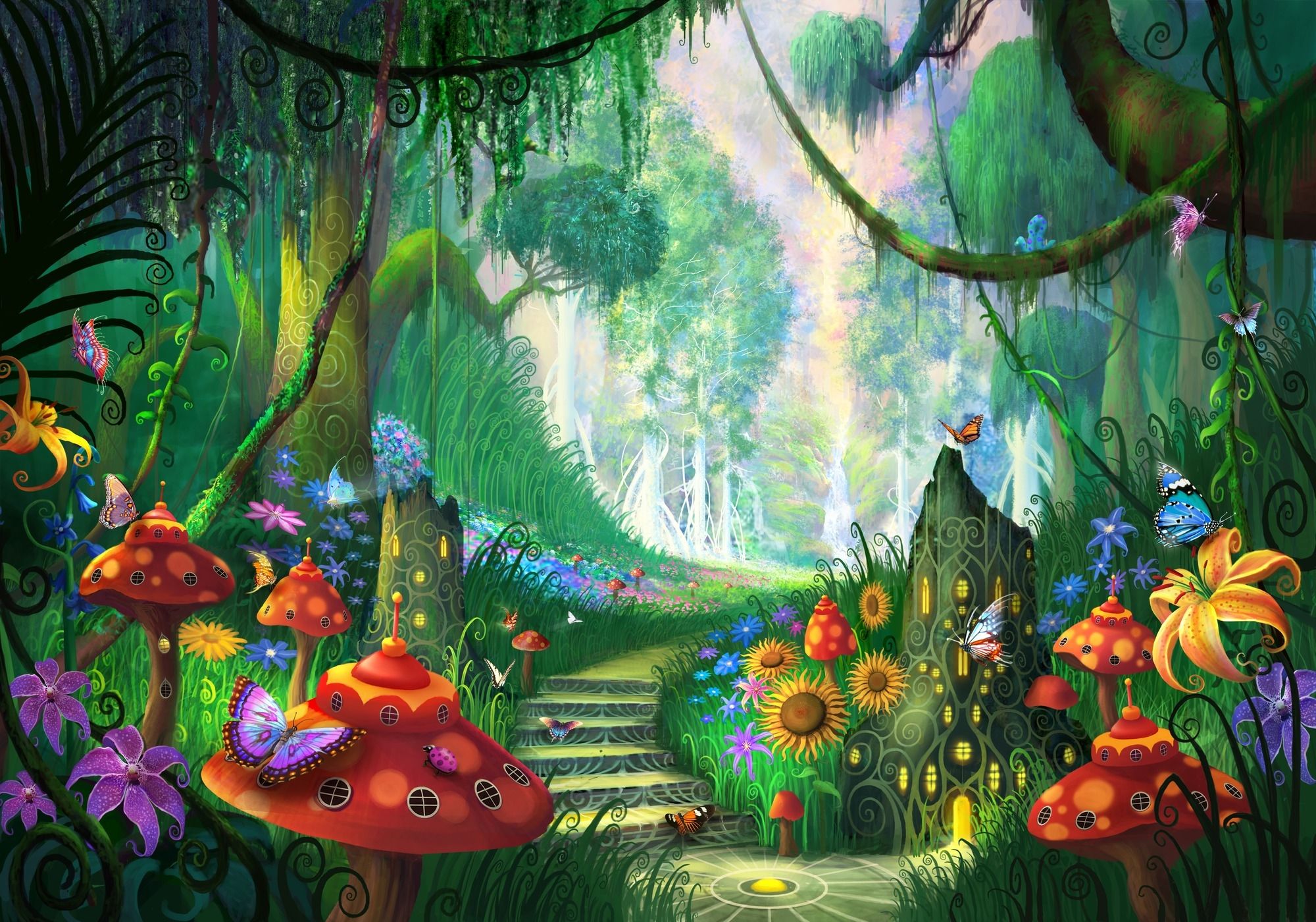 Enchanted Fairy Garden Wallpaper Childrens Wall Paper