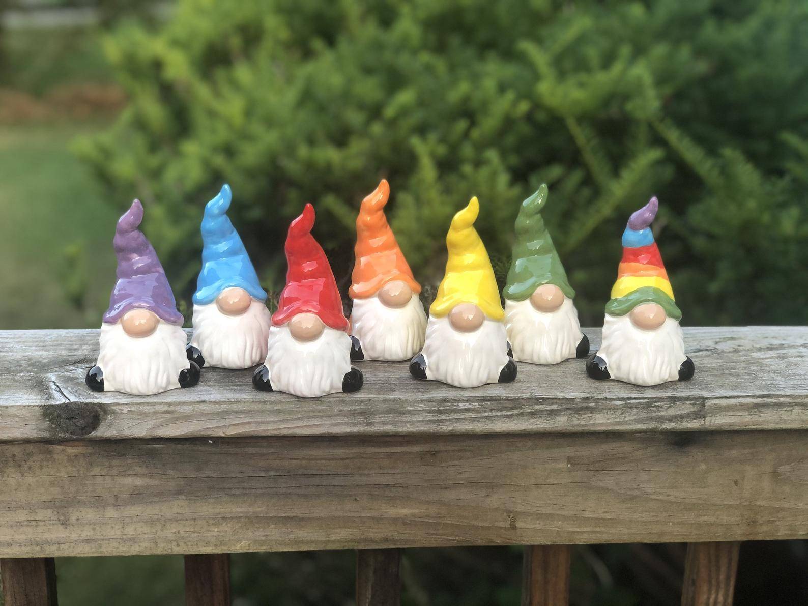 Wood Painted Garden Gnomes Yard Art Set