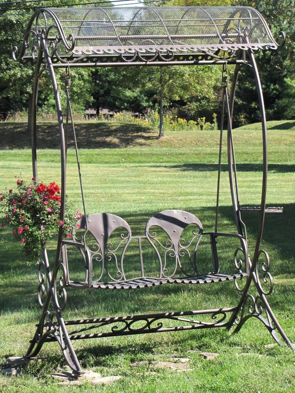 Person Antique Black Iron Outdoor Swings Patio Seating Ideas