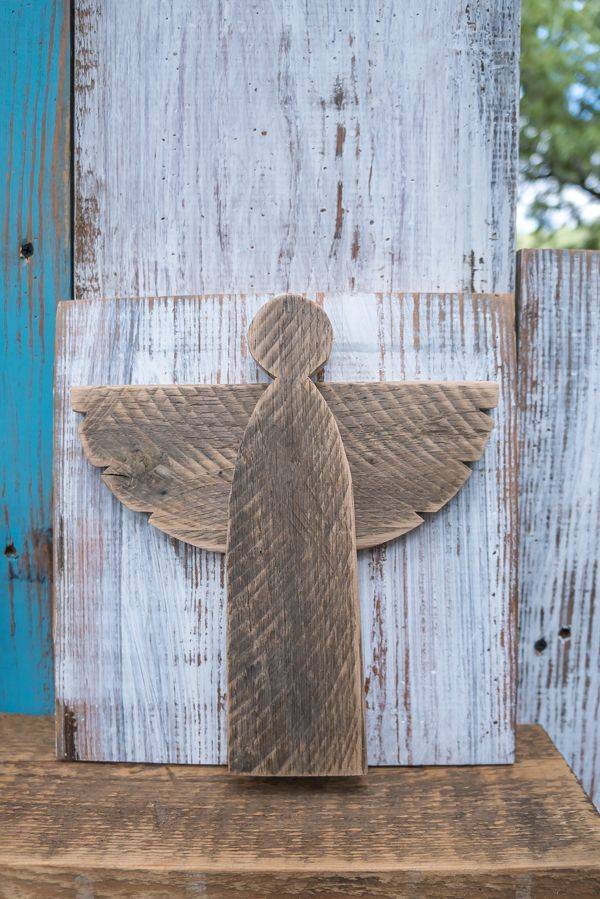 Primitive Wooden Angel Wall Decor Antique Gold