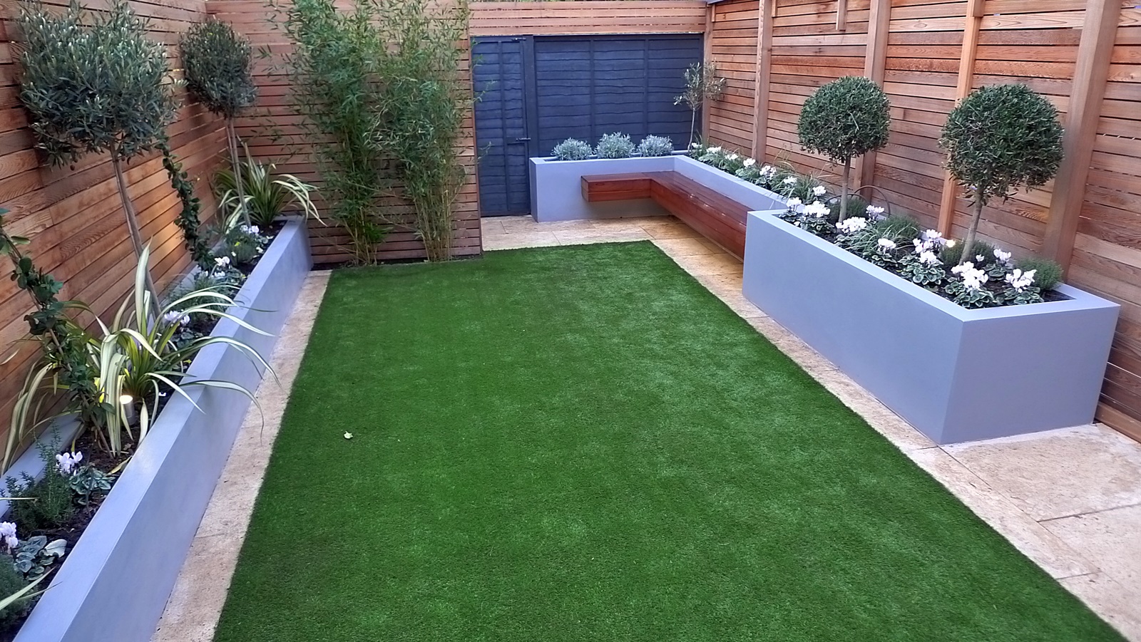 Modern Small Low Maintenance Garden Fake Grass Grey