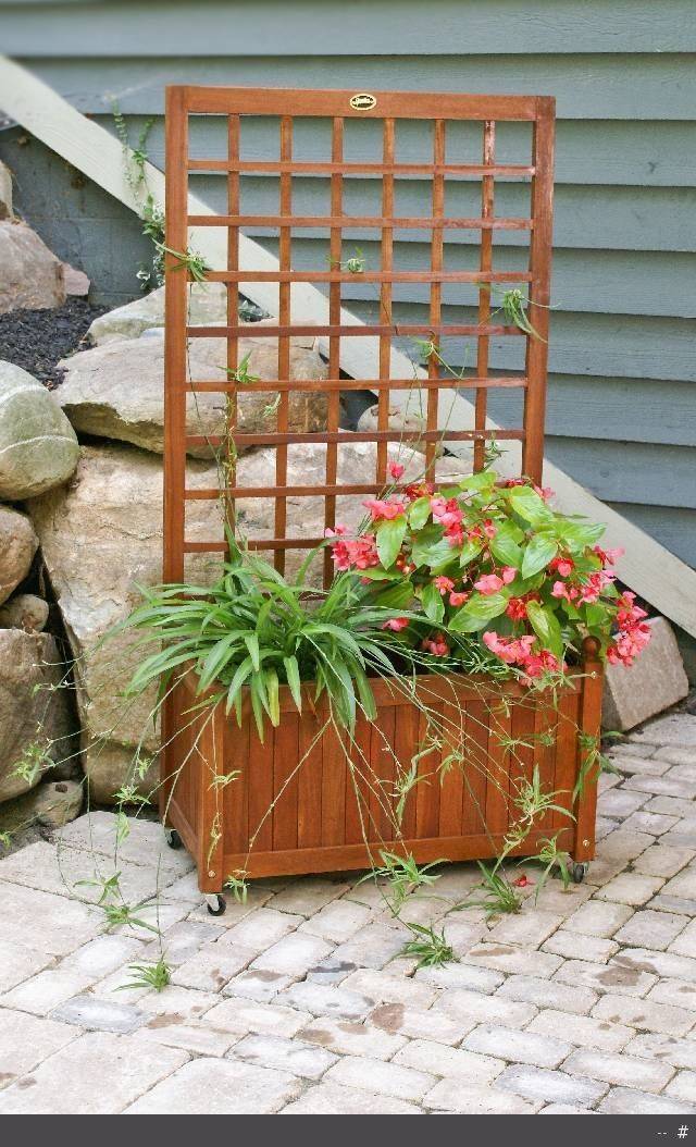 High Wood Planter Freestanding Trellis Plant Raised Bed