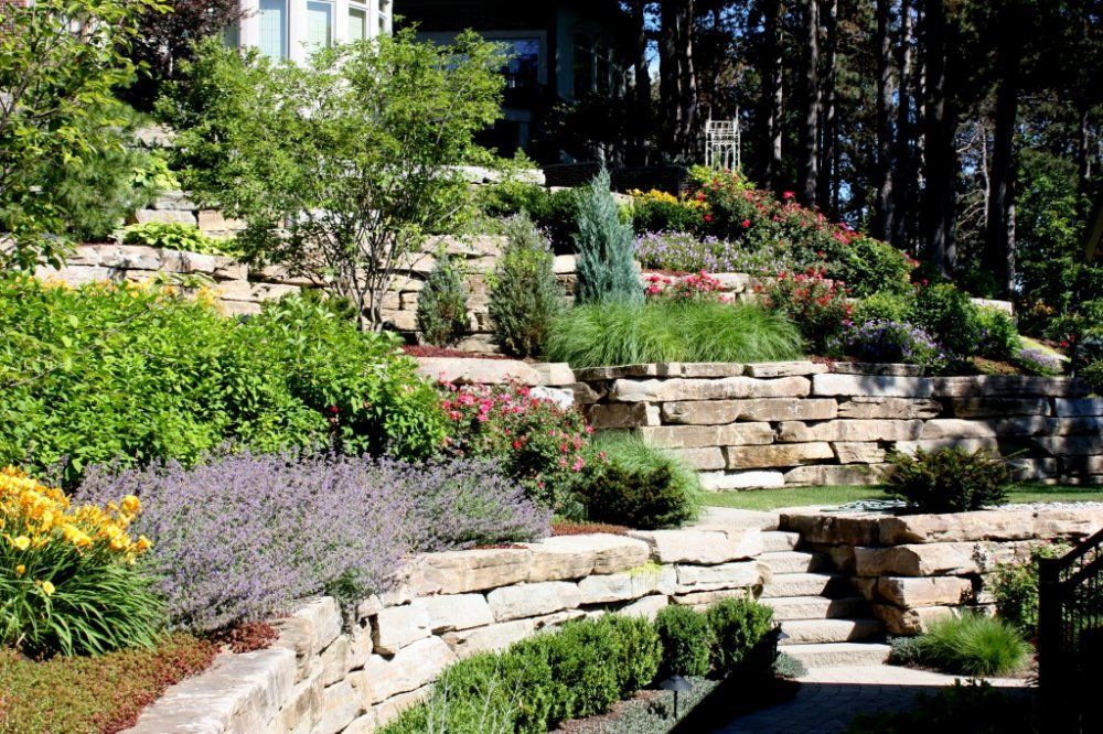 Hillside Terraced Landscape Patio Attractive Landscaping Ideas