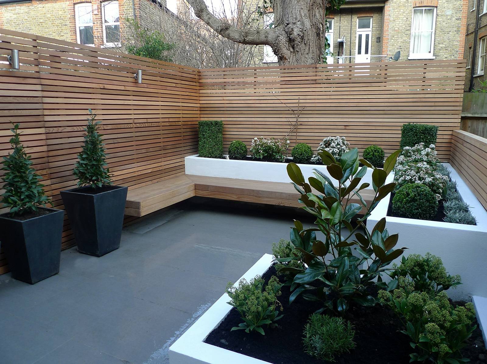 Modern Small Garden Design London Designer Hardwood Screen Bench