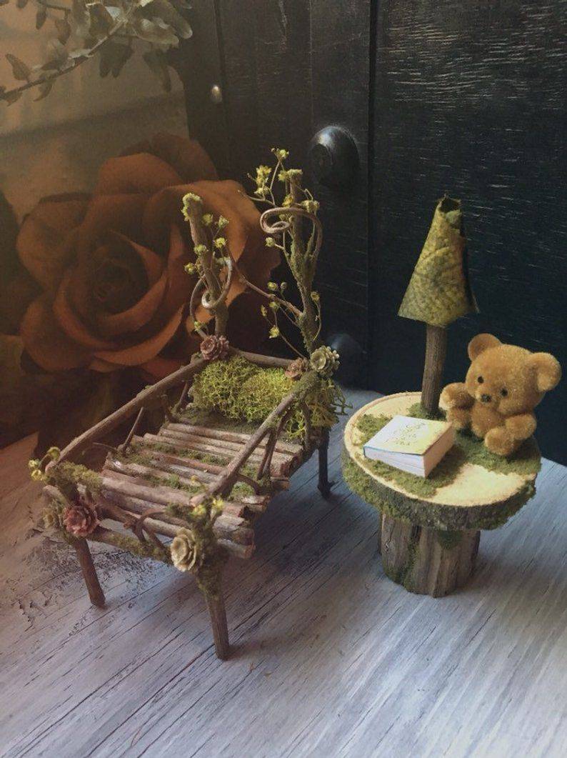 Miniature Fairy Garden Tree Stump Furniture Set Plowhearth