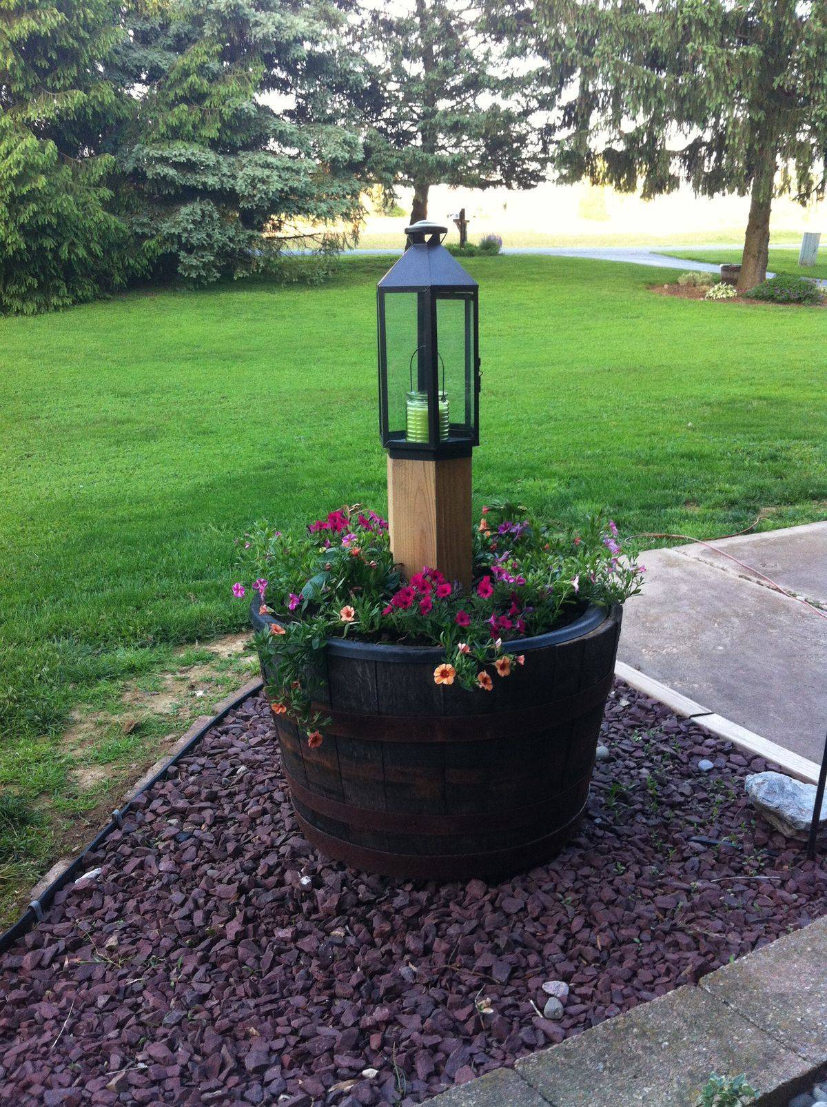 Whiskey Barrel Fountain And Pond Plants