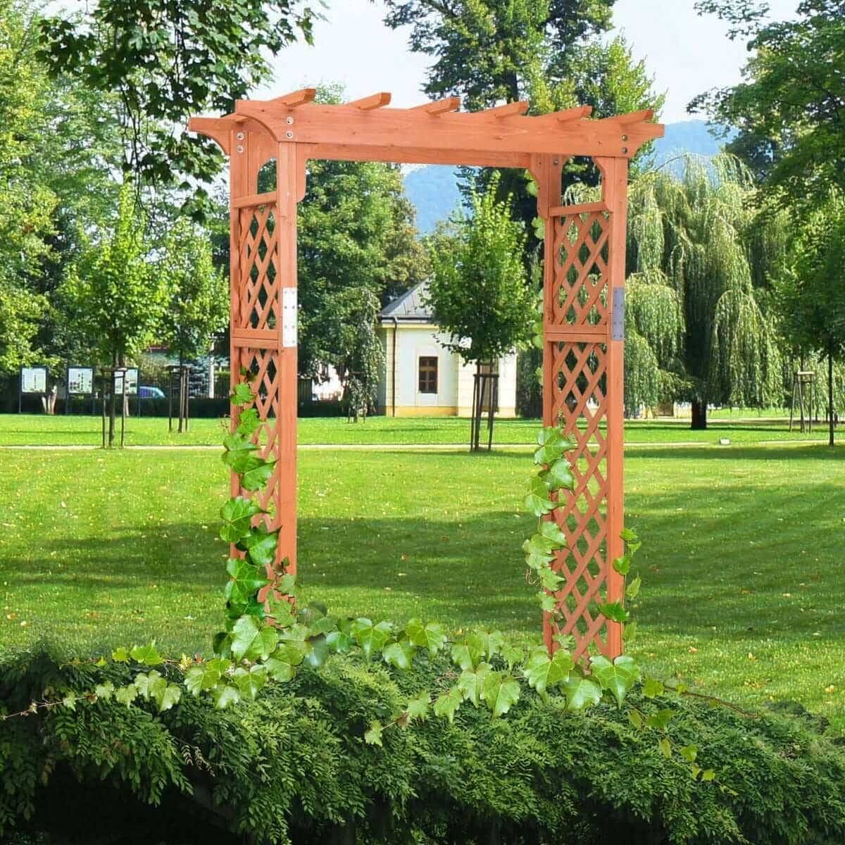 Sunnydaze Wooden Garden Arbor Walkway Wedding Arch Garden Accent