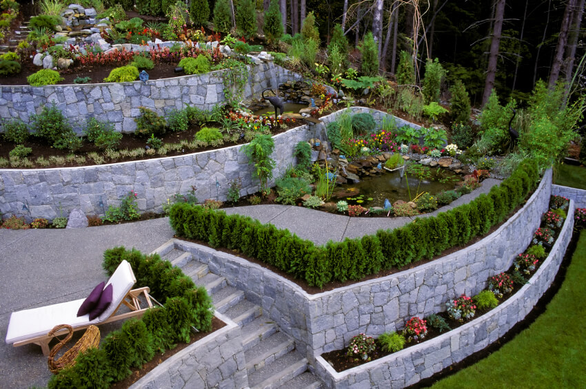 Backyard Retaining Wall Ideas And Terraced Gardens Photos Home