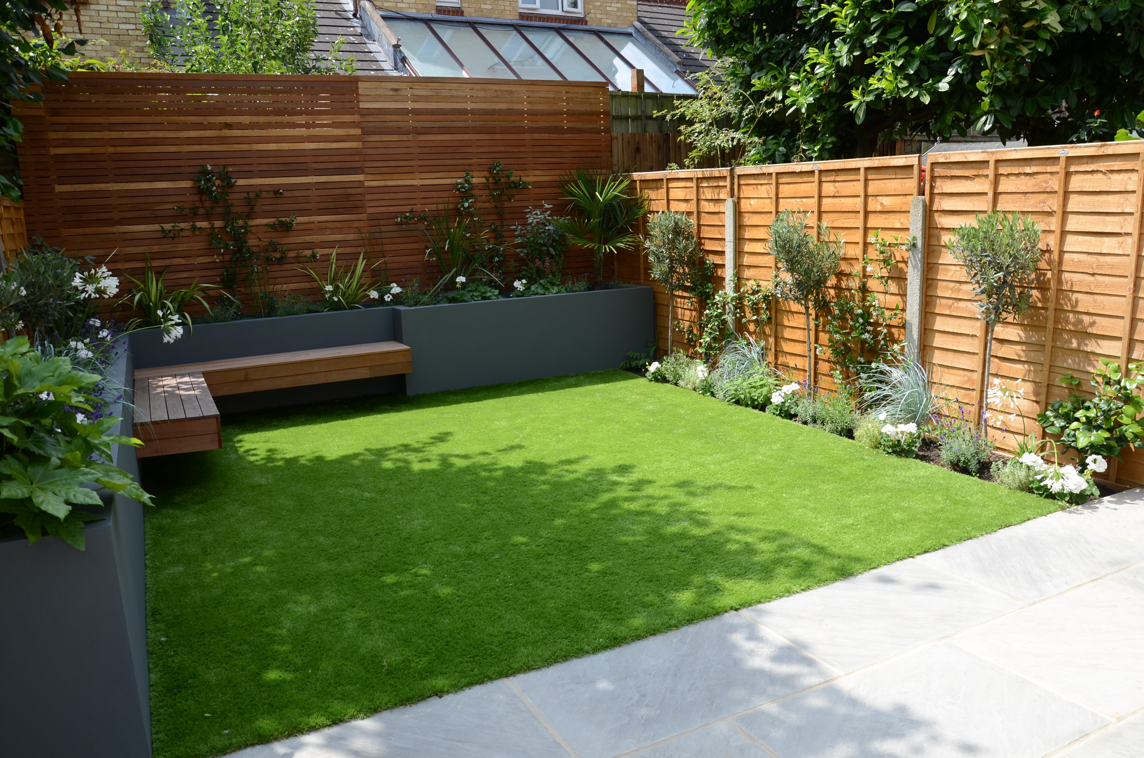 Modern Small Low Maintenance Garden Fake Grass Grey