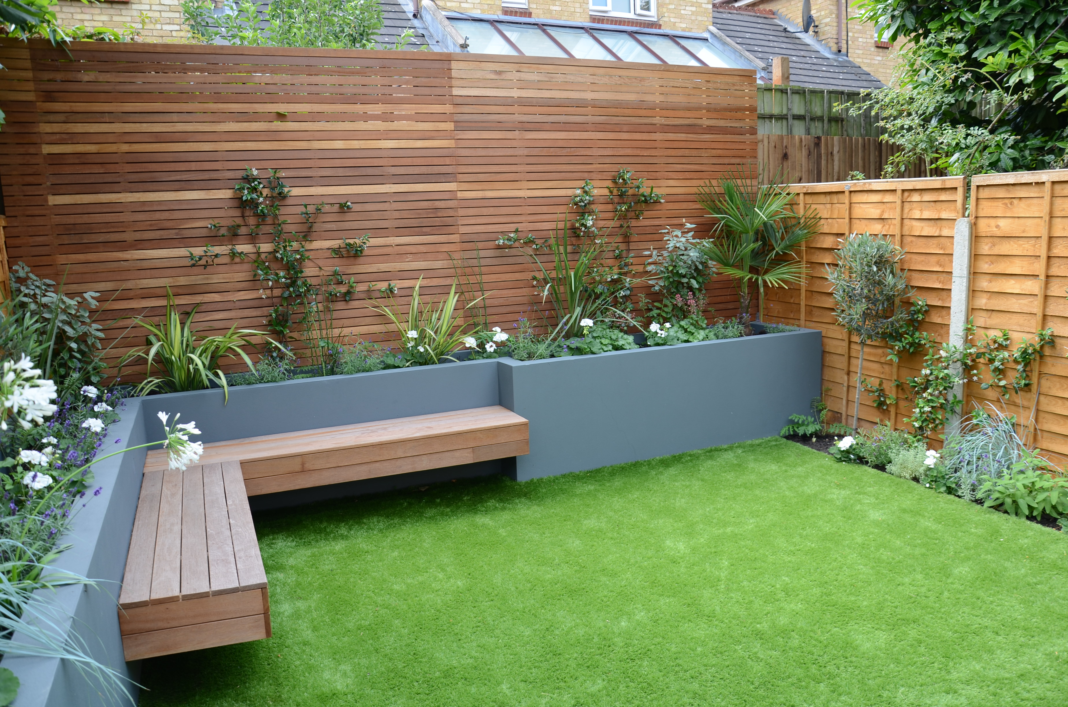 Modern Small Low Maintenance Garden Fake Grass Grey