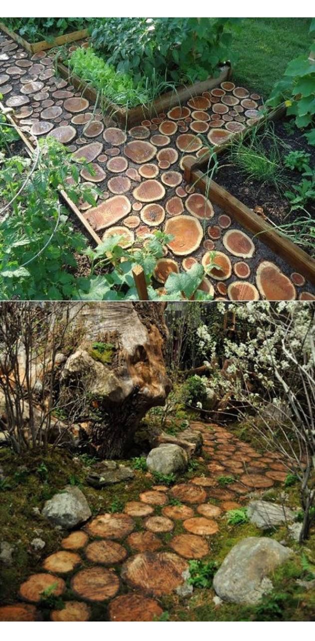 Rustic Sliced Log Stepping Stone Walking Path Sliced Tree Stump
