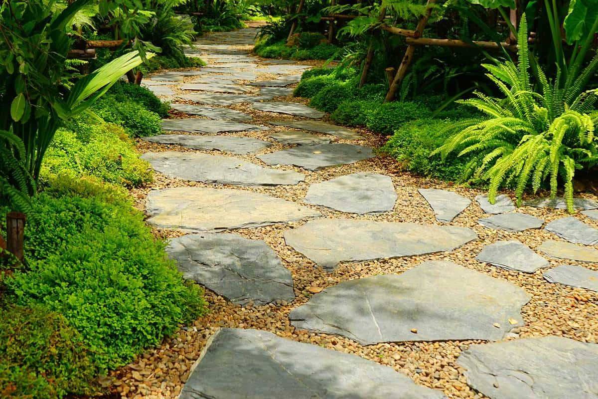 A Wide Curved Paver Walkway