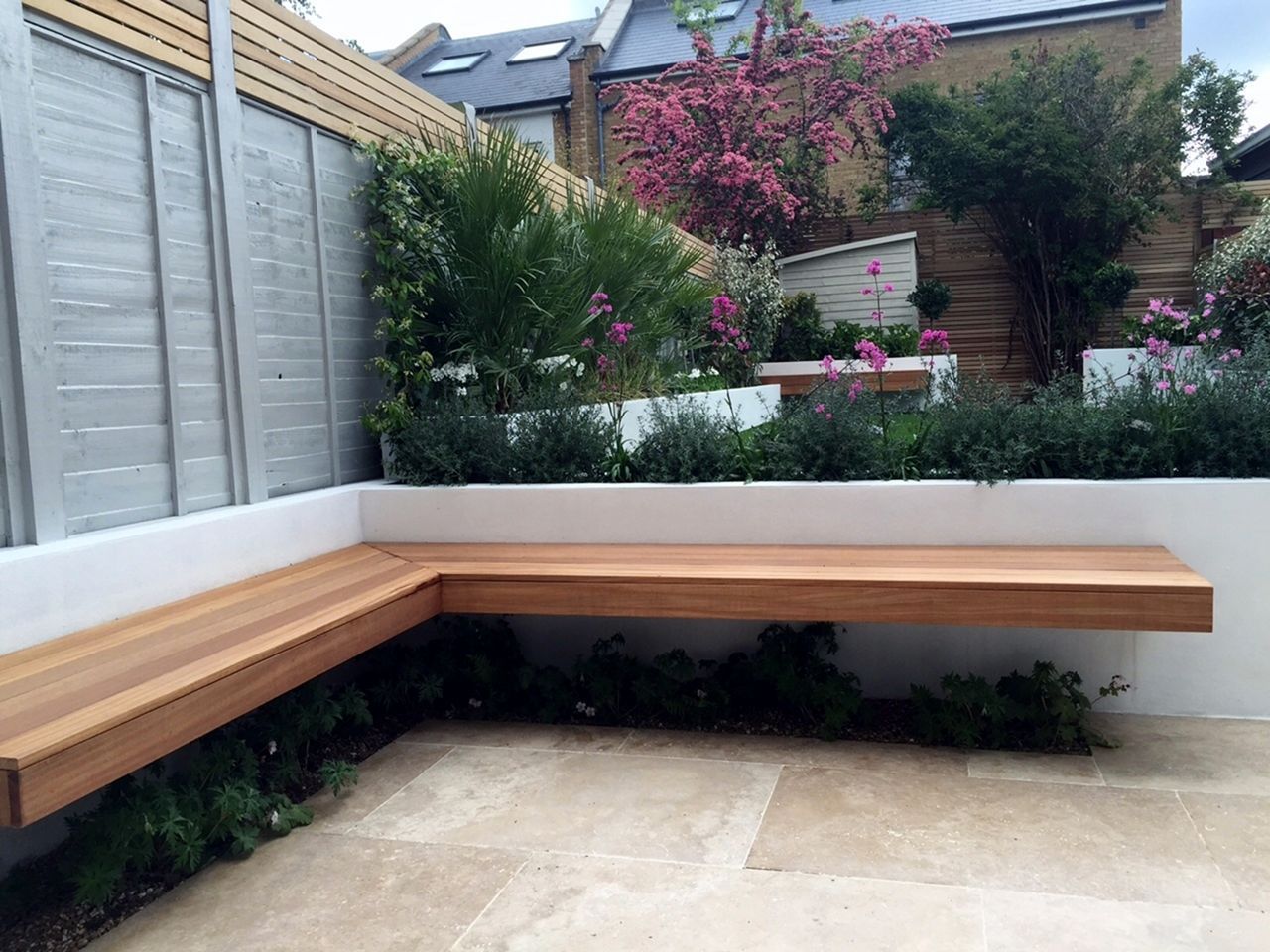 Modern Small Garden Design London Designer Hardwood Screen Bench