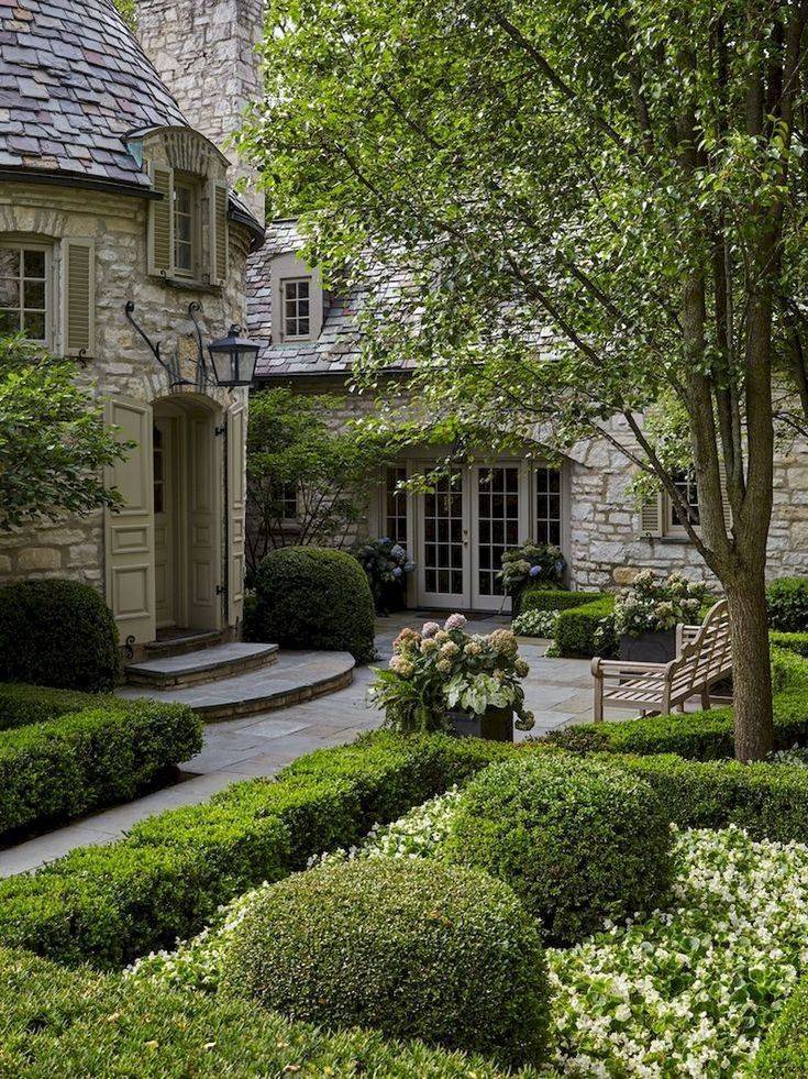 French Country Front Yard Landscaping Exterior French Country House