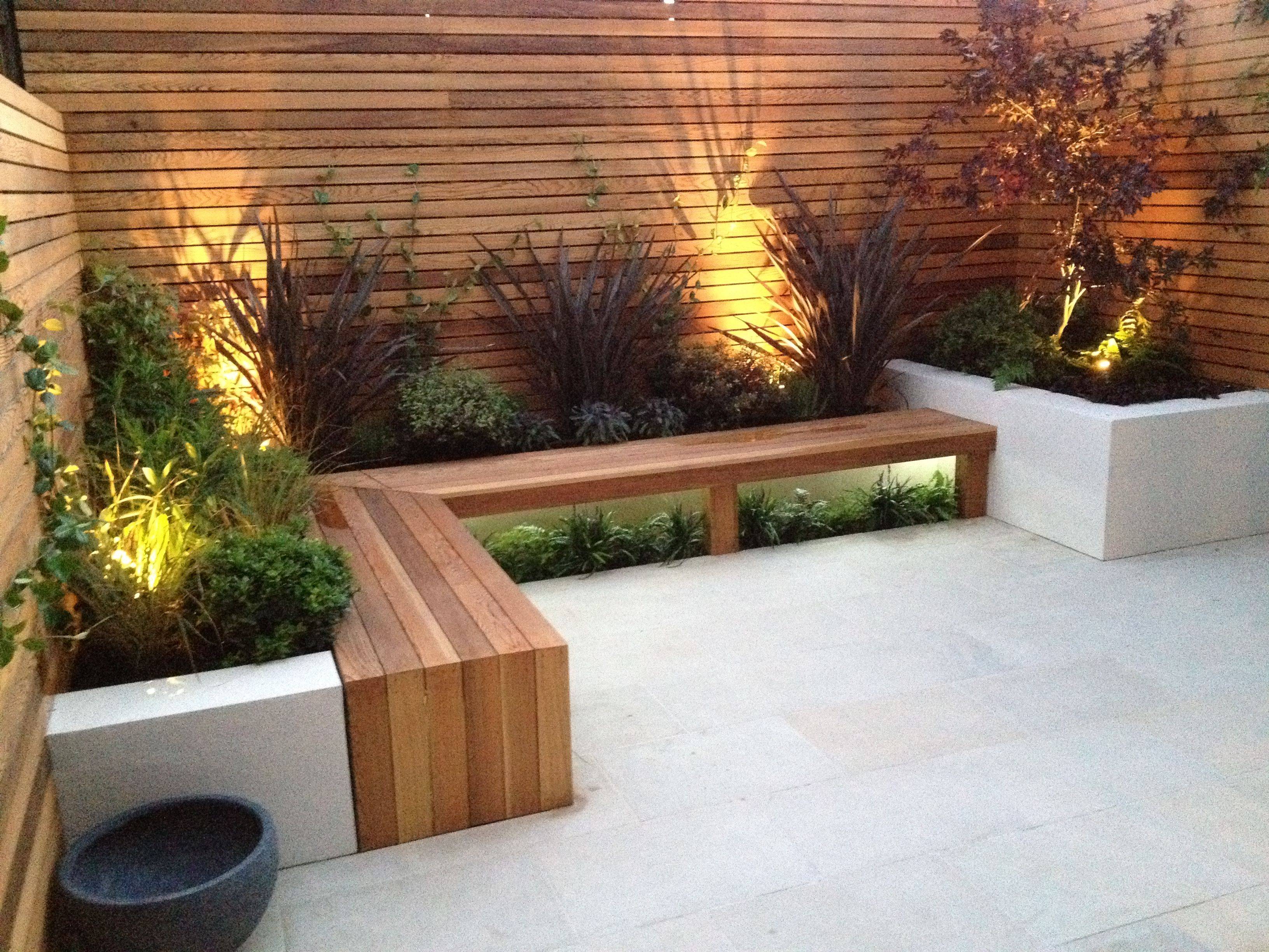 Modern Small Garden Design London Designer Hardwood Screen Bench