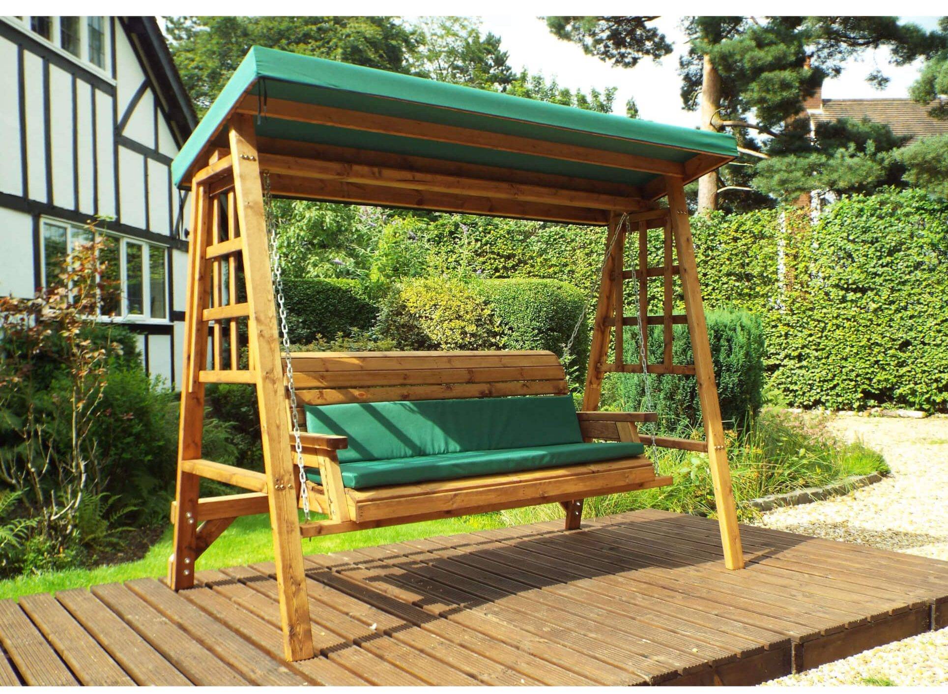 Three Seat Wooden Garden Swing Burgundy Outdoor Style