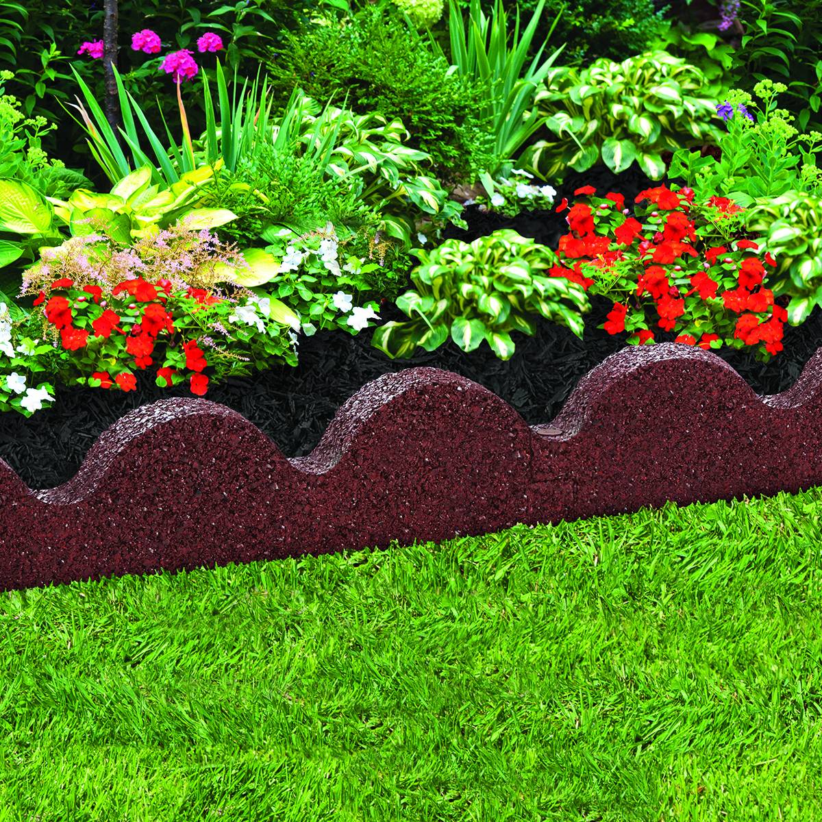 Recycled Rubber Lawn Edging Flexi Curve Scallop Grey H