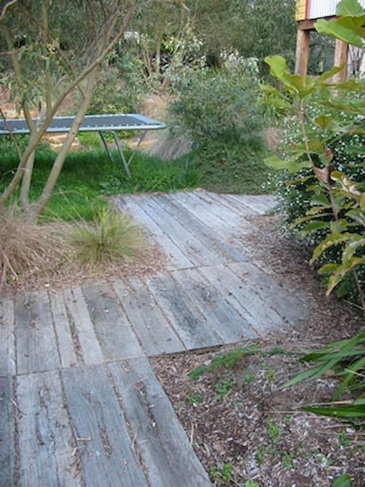 Backyard Garden Wood And Stone Path