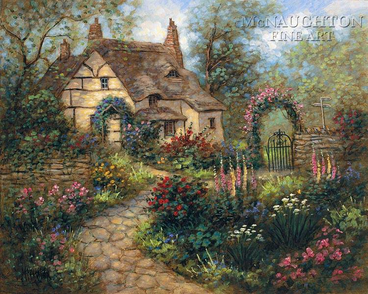 Beautiful Cozy English Country Cottage And Garden Garden Painting