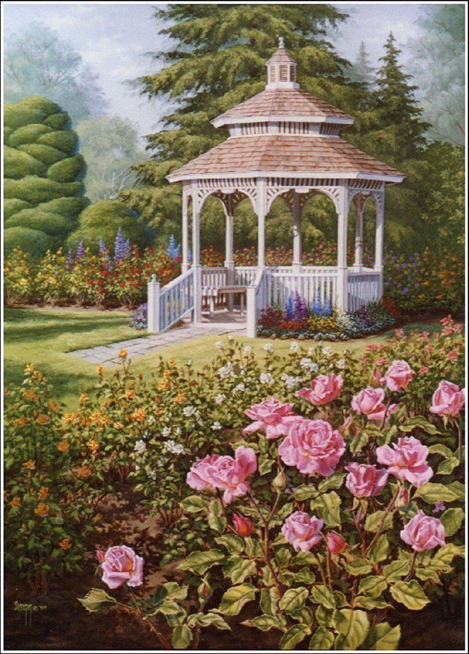 Flower Garden Path Paintings Bing Images Cottage Art