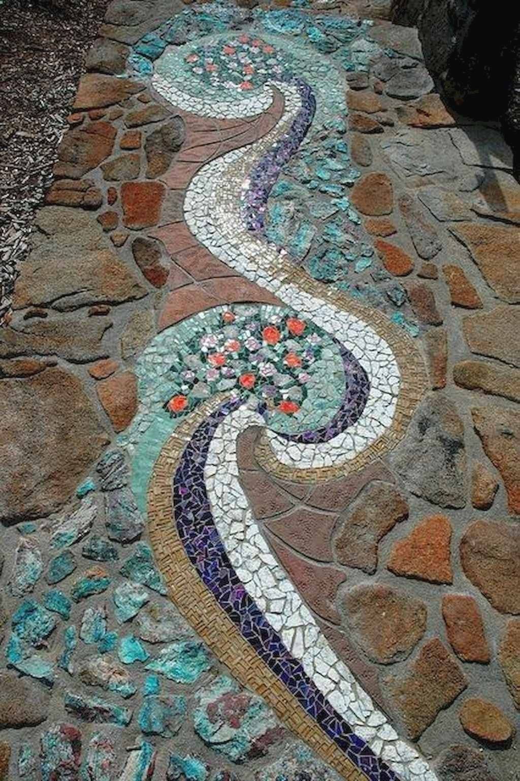 Brown Pebble Mosaic Tile Art Stone Plates River Rock Path Diy Garden