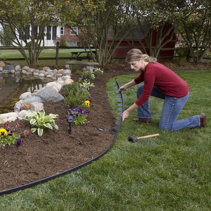 Black Garden Fence Edging Cobbled Stone Effect Plastic