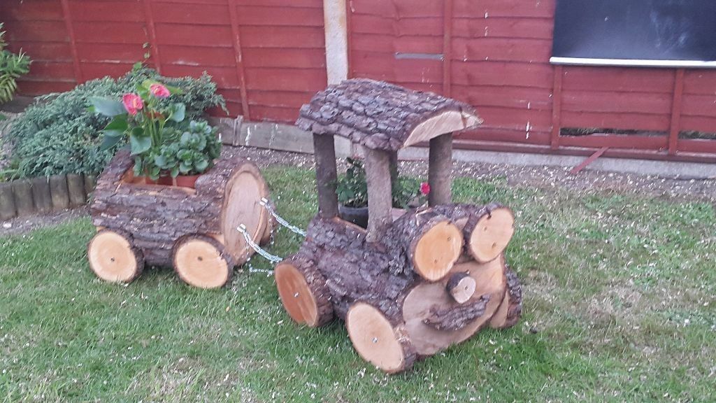 Wooden Log Train Planter Idea