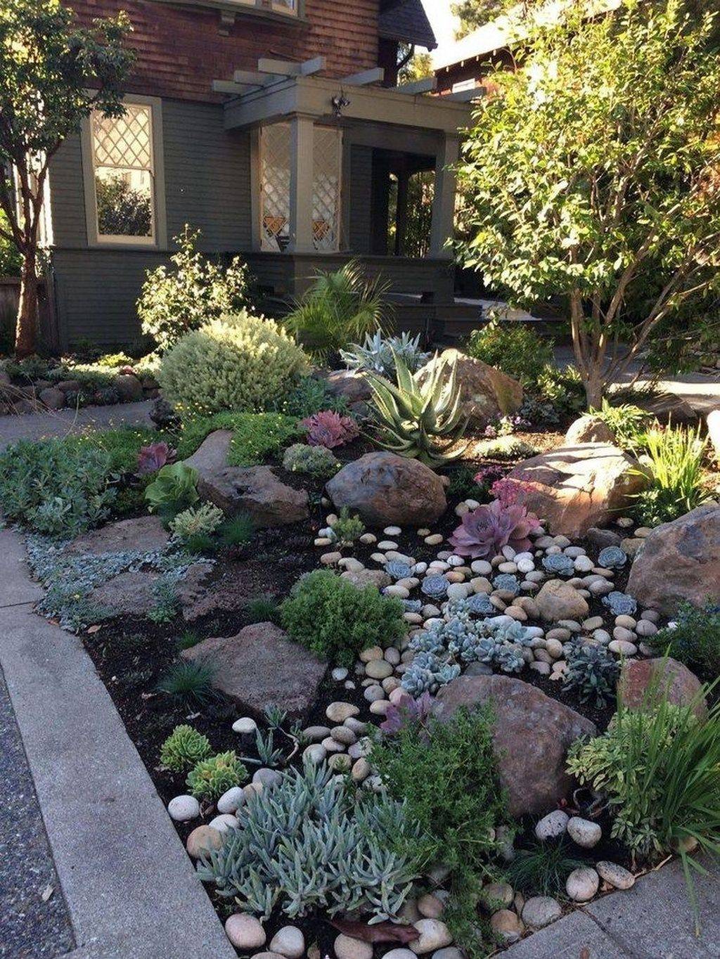 Beautiful Front Yard Rock Garden Landscaping Design Ideas