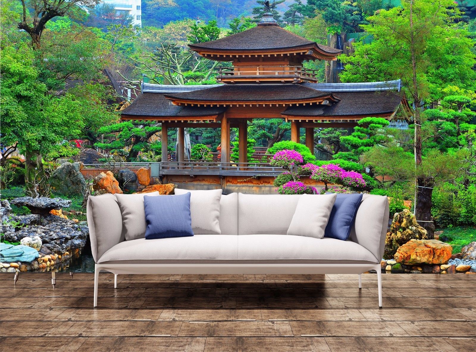 Wall Mural Pagoda Chinese Zen Garden Wall Art Home Room Decor Print