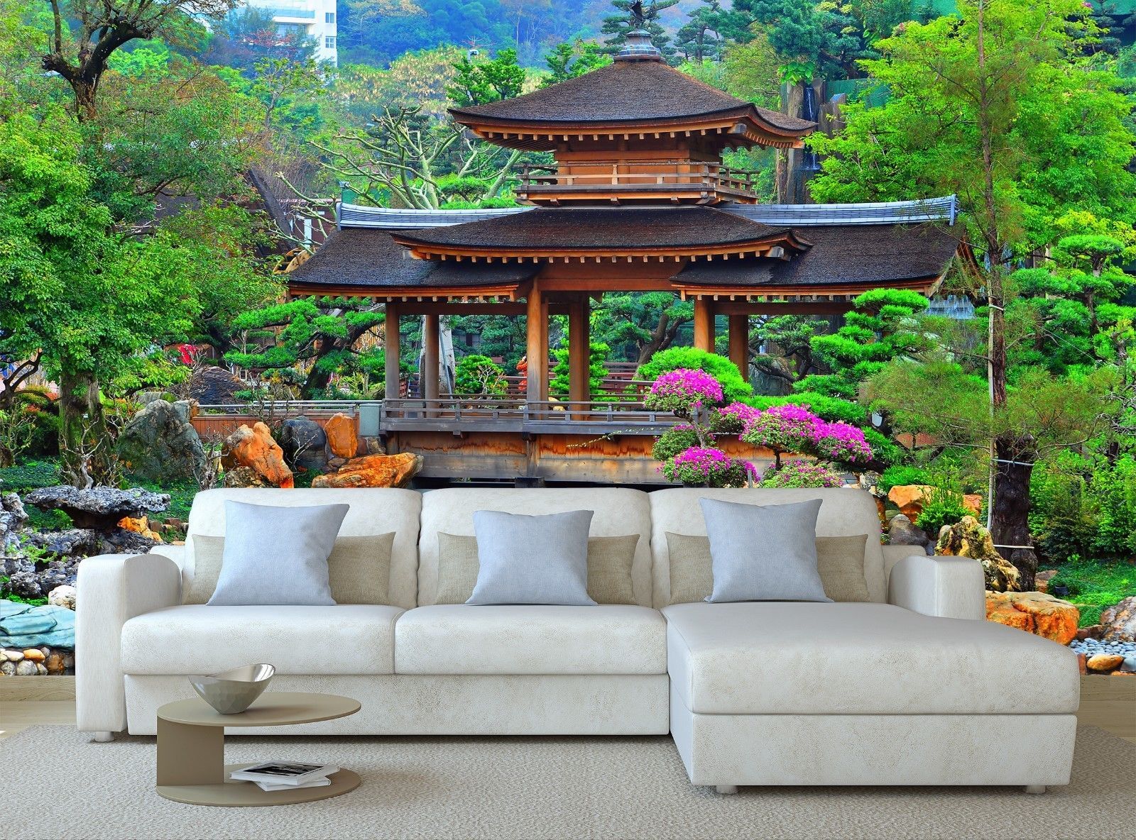 Wall Mural Photo Wallpaper Chinese Zen Garden Pagoda Wall Art Home Room