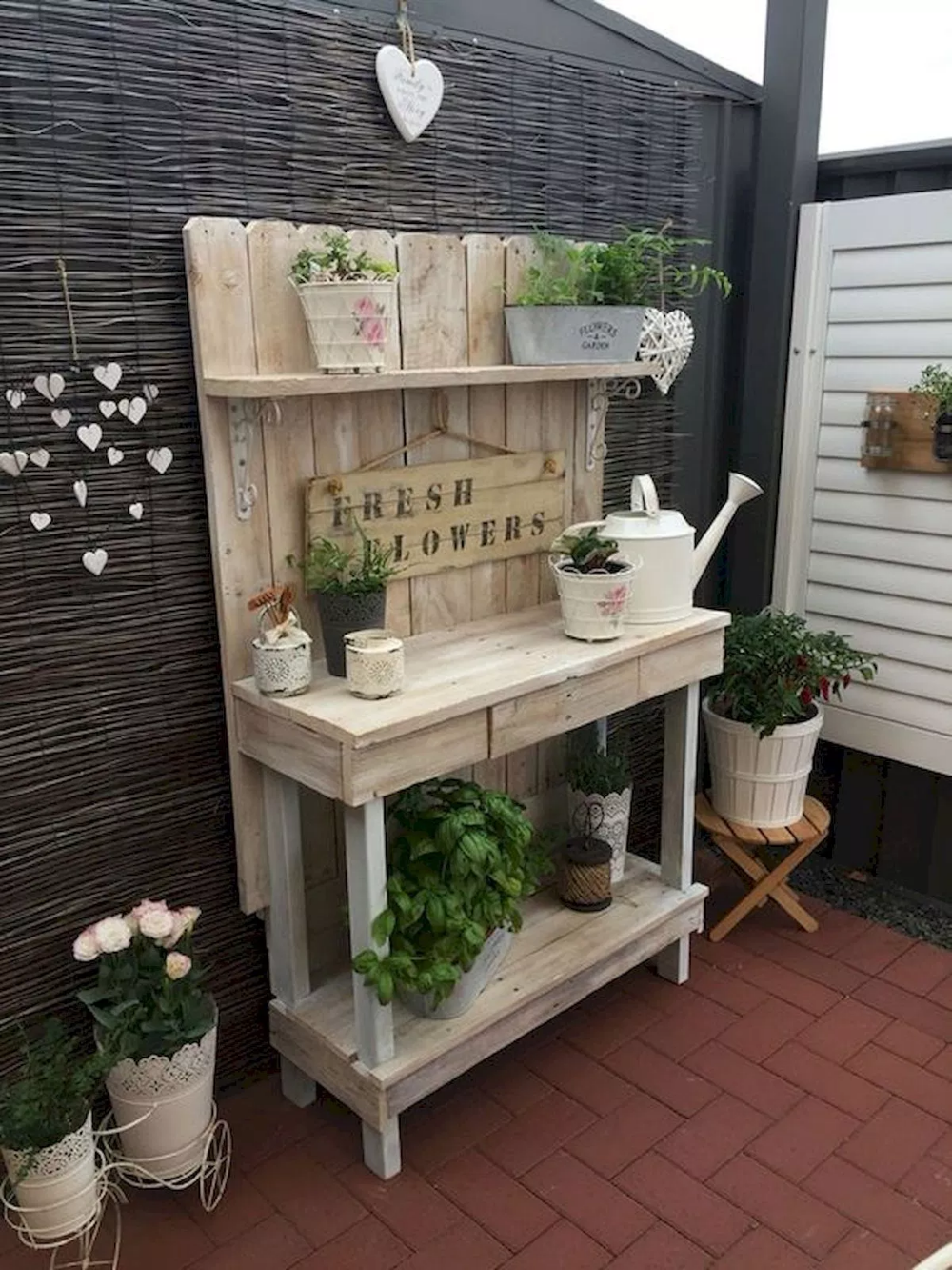 Red Pallet Garden Bench