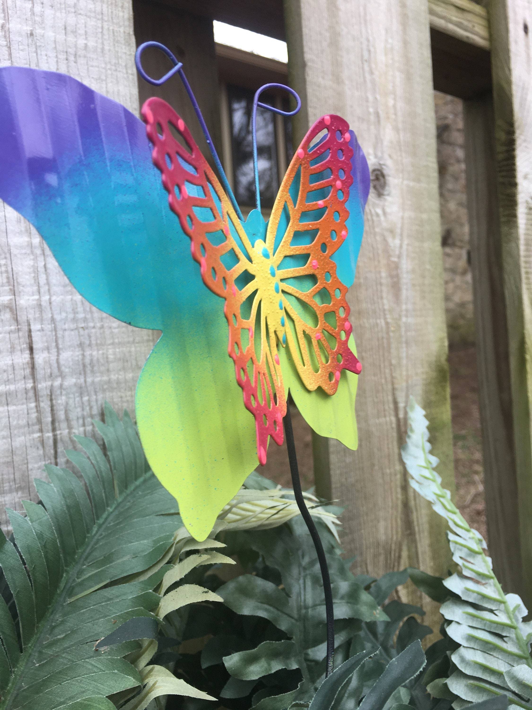 Butterfly Garden Stake Garden Sculpture Art Decor Etsy Metal Garden