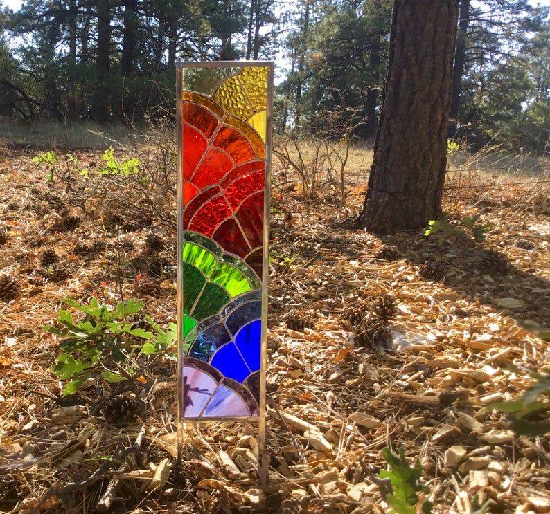 Rainbow Stained Glass Garden Stake Glass Garden