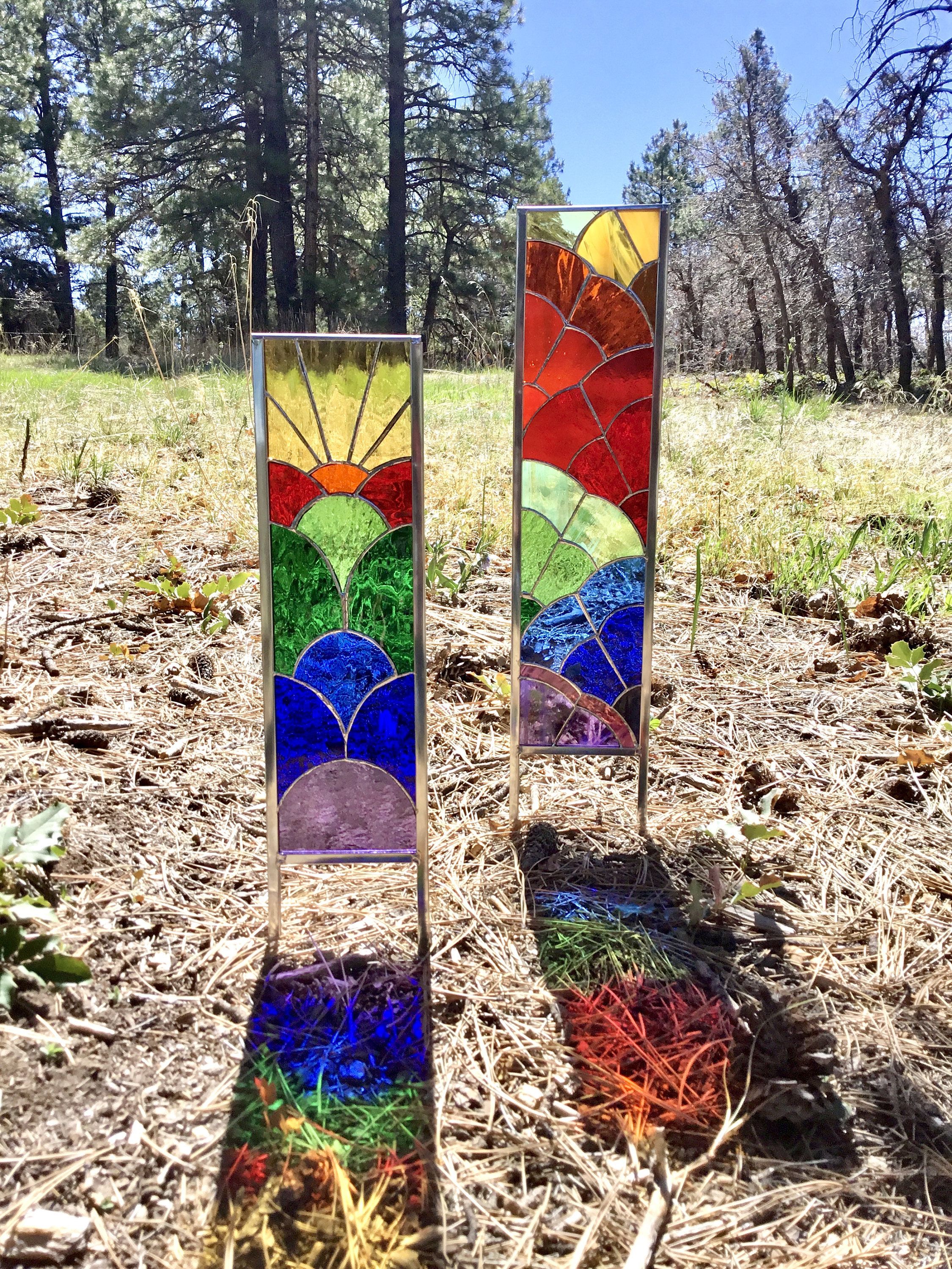 Stained Glass Martini Garden Stake Aqua