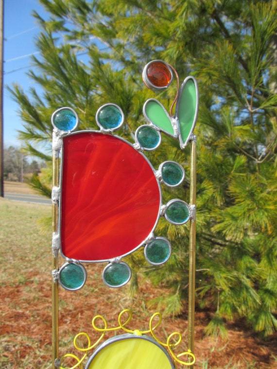 Stained Glass Garden Stake Mountain Stream Yard Art Garden Panel Blue