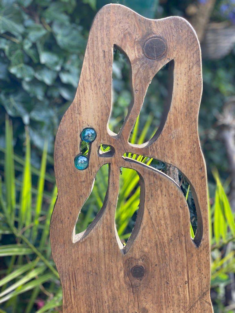Driftwood And Blown Glass Flower Sculpture